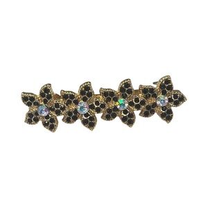 Elegant Black Crystal and Gold Floral Hair Clip